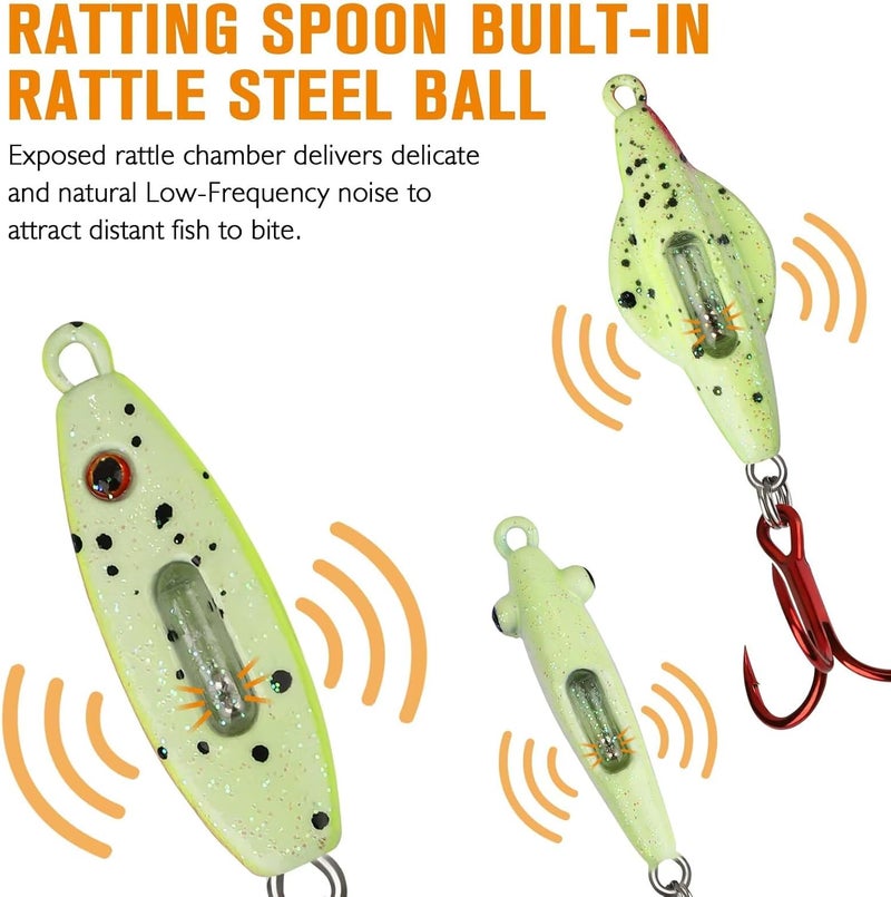 Dovesun Ice Fishing Jigs Ice Fishing Lures Kit Rattling Glow Ice Fishing Spoons for Bass Crappie Panfish Mens Fishing Gifts 15PCS/5PCS/4PCS - Image 2